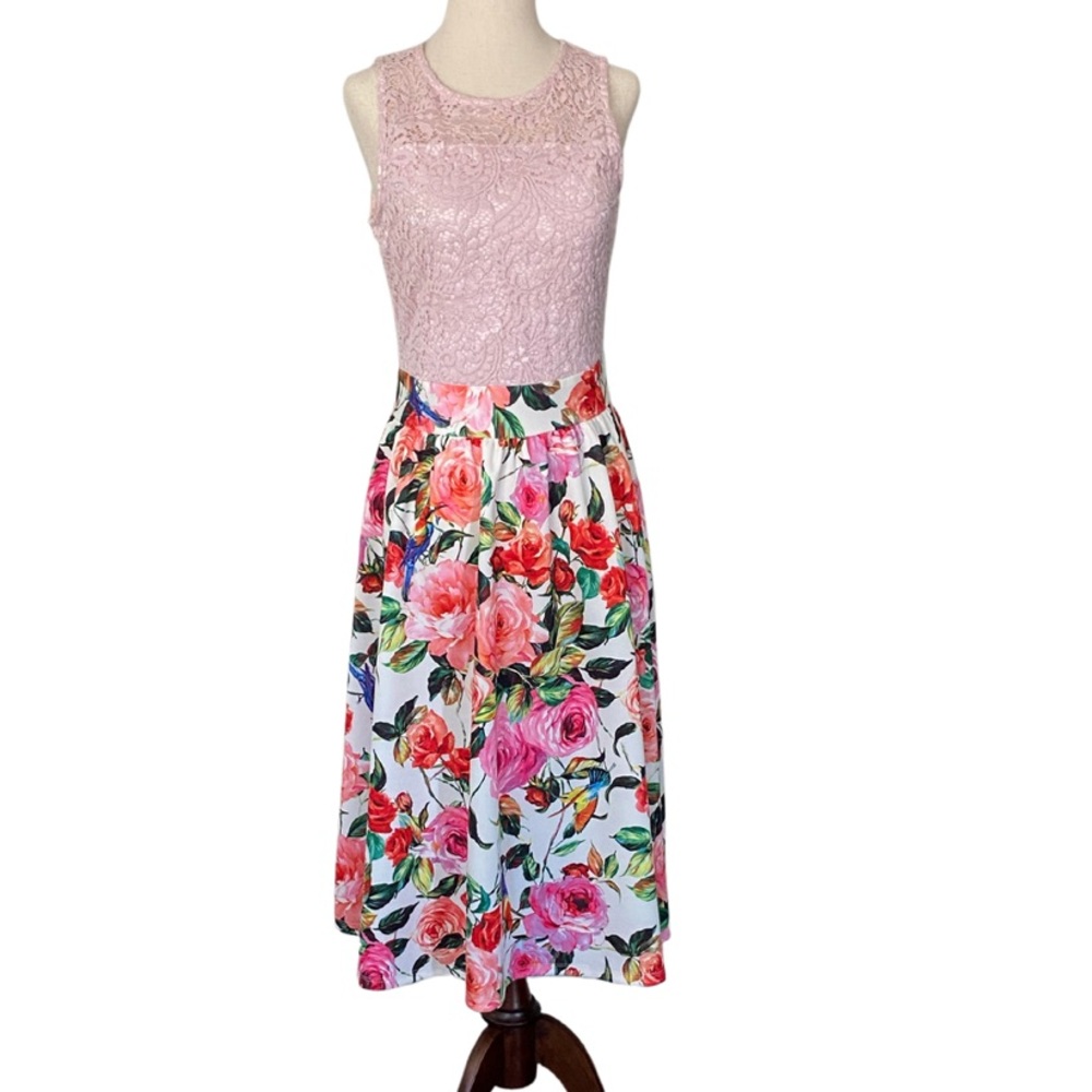 Neiman Marcus Alexia Admor Floral Lace Midi Dress Pink Rose